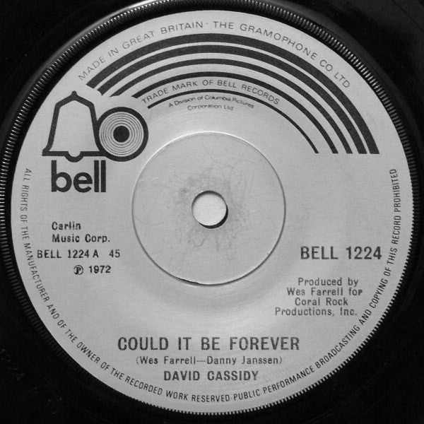 David Cassidy : Could It Be Forever / Cherish (7", Single, Sol)