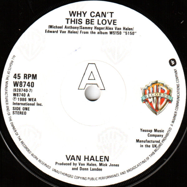 Van Halen : Why Can't This Be Love (7", Single, Pap)