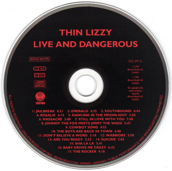 Thin Lizzy : Live And Dangerous (CD, Album, RE, RM)