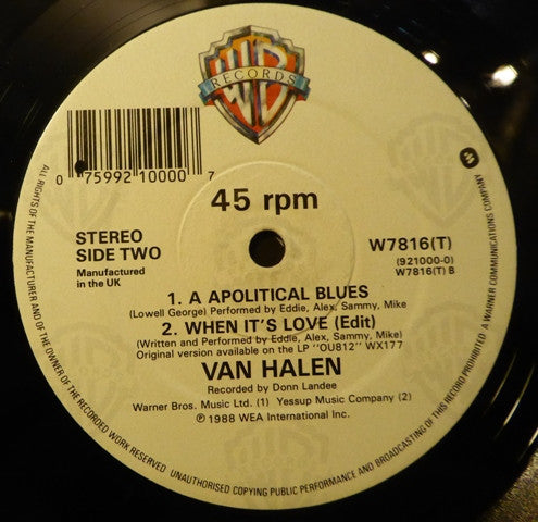 Van Halen : When It's Love (12")