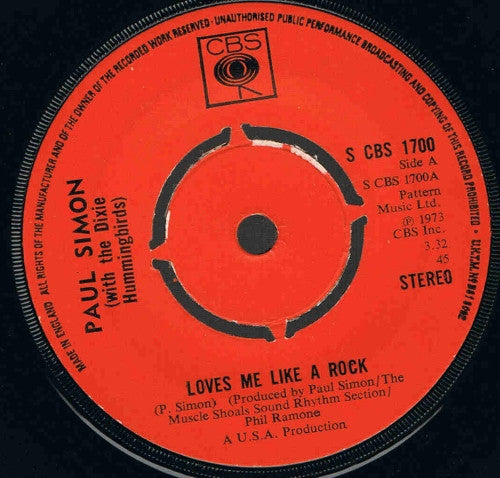 Paul Simon With The Dixie Hummingbirds : Loves Me Like A Rock (7", Kno)