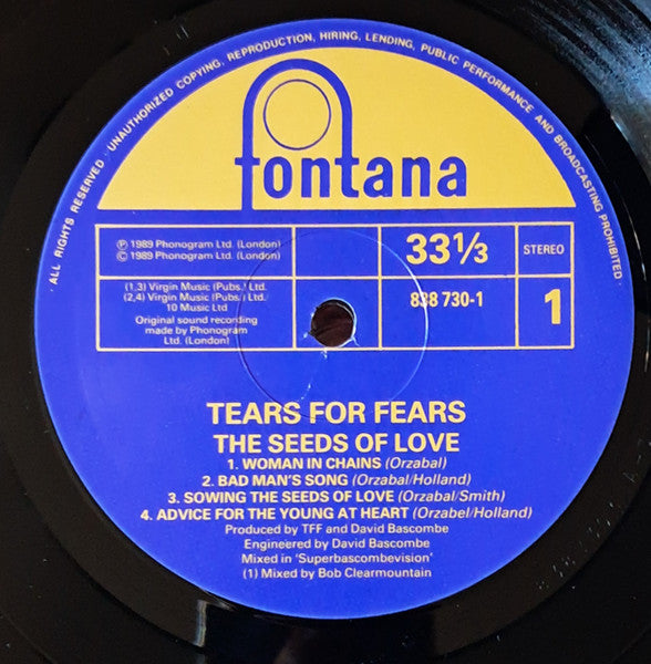 Tears For Fears : The Seeds Of Love (LP, Album)