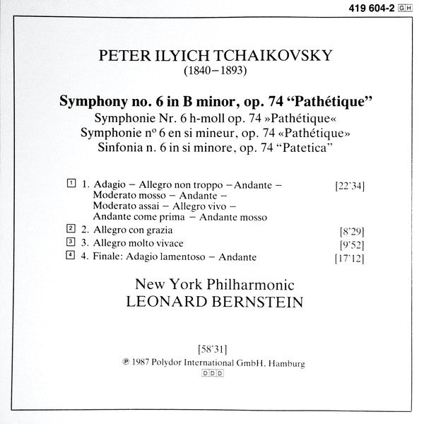 Pyotr Ilyich Tchaikovsky, New York Philharmonic • Leonard Bernstein : Symphony No.6 "Pathétique" (CD, Album)