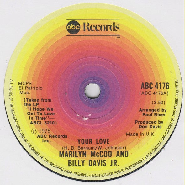 Marilyn McCoo & Billy Davis Jr. : Your Love (7", Single)