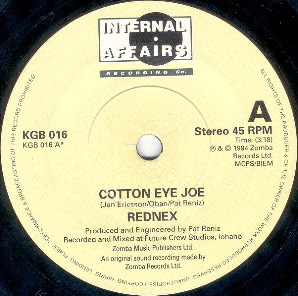 Rednex : Cotton Eye Joe (7", Single)