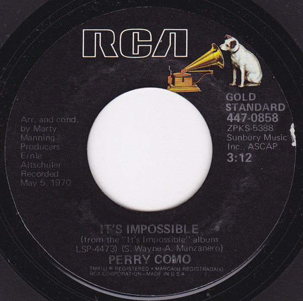 Perry Como : Seattle / It's Impossible (7", Single, RE)