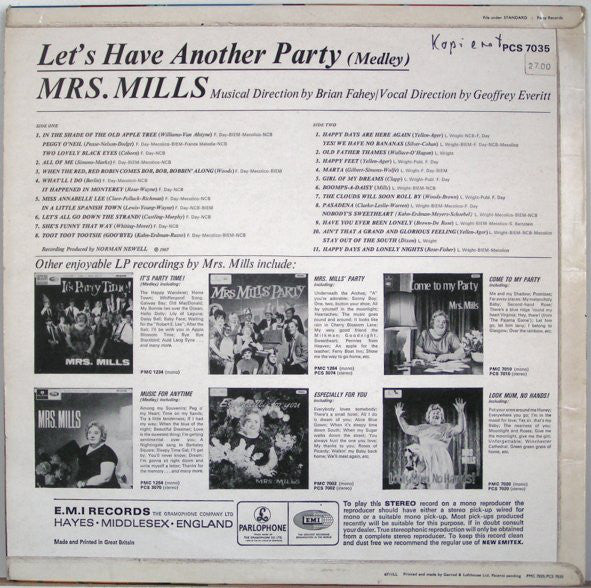 Mrs. Mills : Let's Have Another Party (LP)