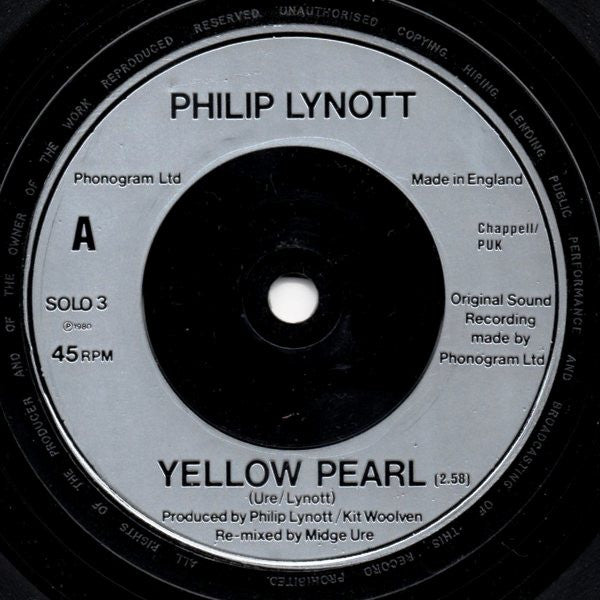 Phil Lynott : Yellow Pearl The Theme From Top Of The Pops (7", Single)