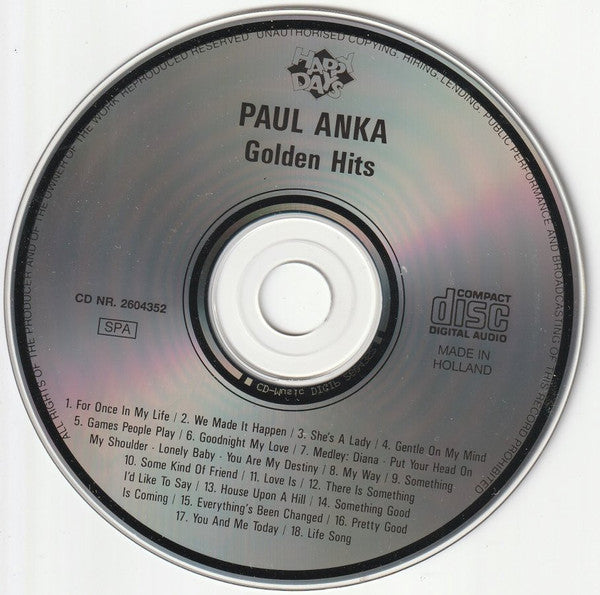 Paul Anka : Golden Hits (CD, Comp)