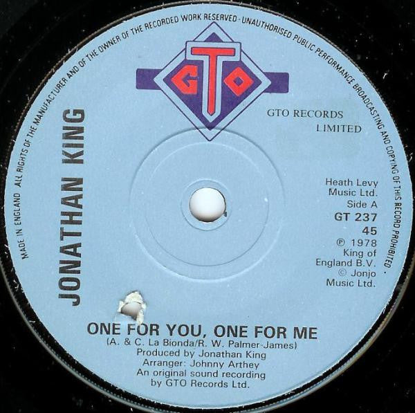 Jonathan King : One For You, One For Me (7", Single)