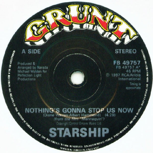 Starship (2) : Nothing's Gonna Stop Us Now (7", Single)