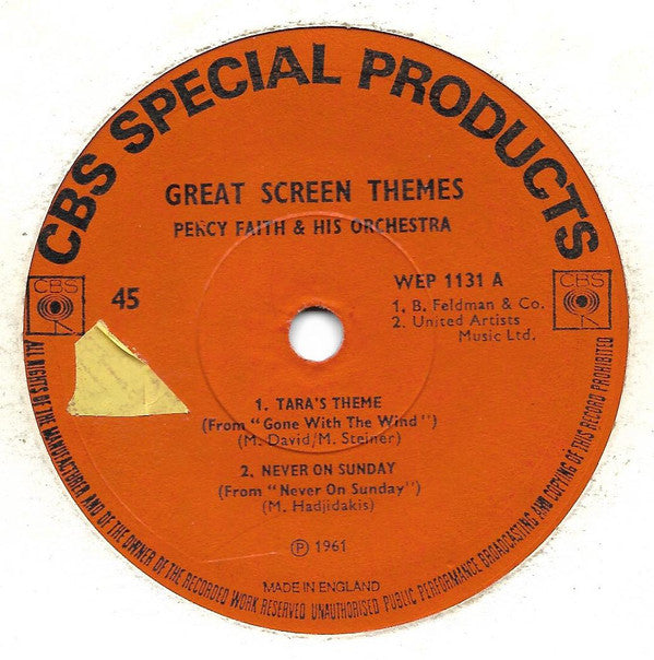 John Barry And His Orchestra* / Percy Faith And His Orchestra* : Great Screen Themes (7", EP)