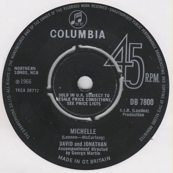 David & Jonathan : Michelle (7", Single)