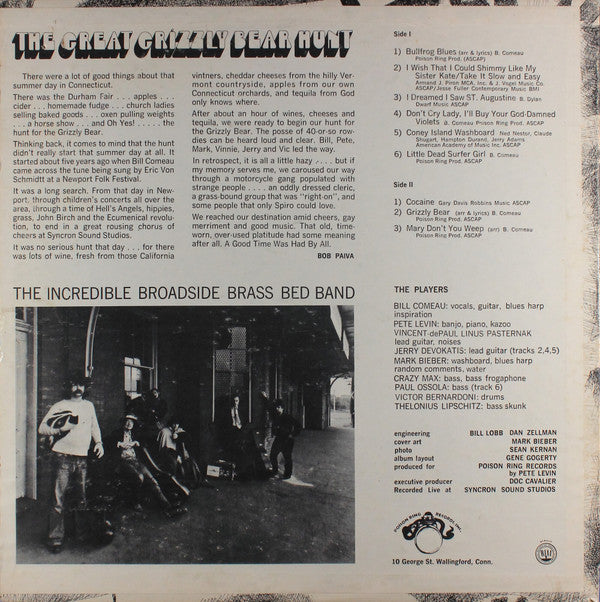 The Incredible Broadside Brass Bed Band : The Great Grizzly Bear Hunt (LP, Album)