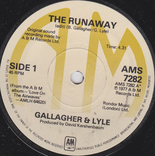 Gallagher & Lyle : The Runaway (7", Single)