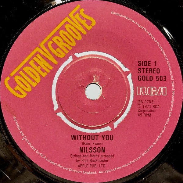 Harry Nilsson : Without You / Everybody's Talkin' (7", Single, Pin)