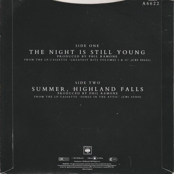 Billy Joel : The Night Is Still Young (7", Single)