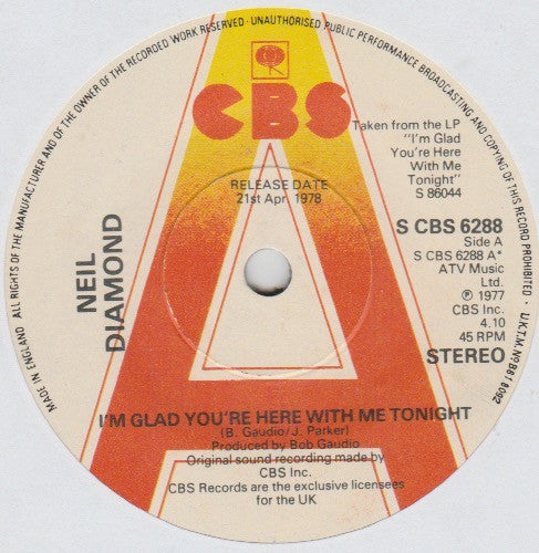 Neil Diamond : I'm Glad You're Here With Me Tonight (7", Single, Promo)