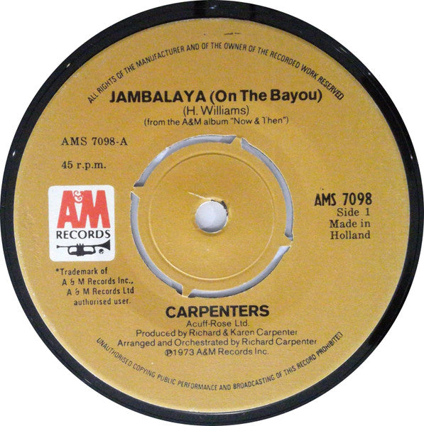 Carpenters : Jambalaya (On The Bayou) (7", Single)