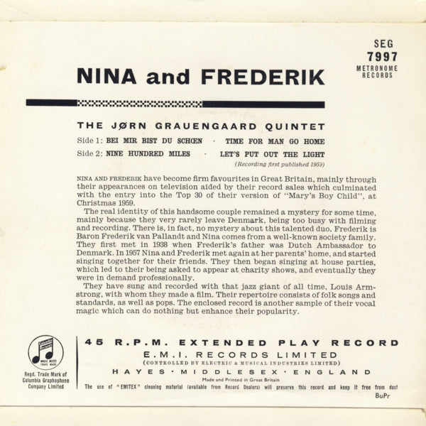 Nina & Frederik With The Jørn Grauengaard Quintet* : Nina & Frederik With The Jørn Grauengaard Quintet (7", EP)