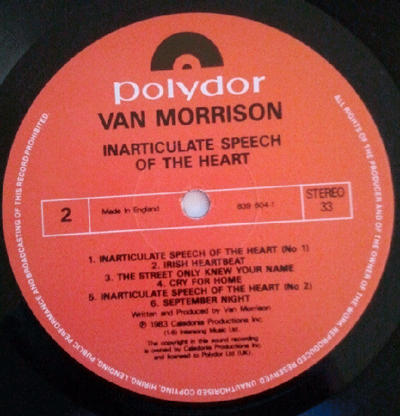 Van Morrison : Inarticulate Speech Of The Heart (LP, RE)