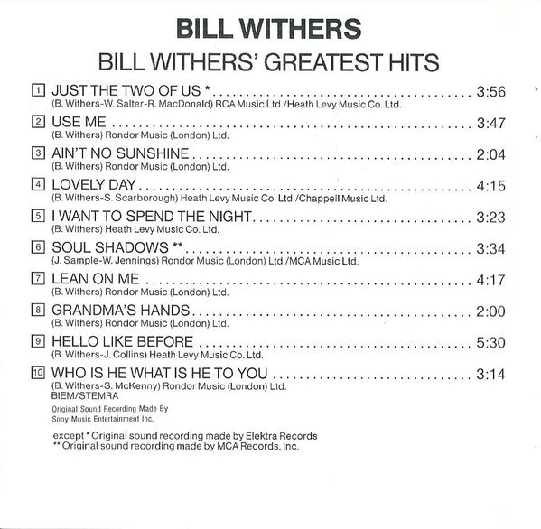 Bill Withers : Bill Withers' Greatest Hits (CD, Comp, RE)