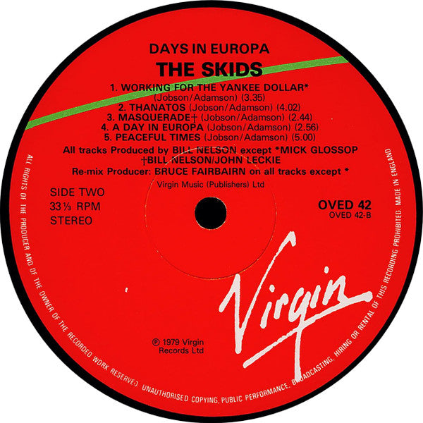 Skids : Days In Europa (LP, Album, RE, RM)