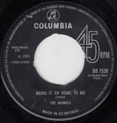 The Animals : Bring It On Home To Me (7", Single)