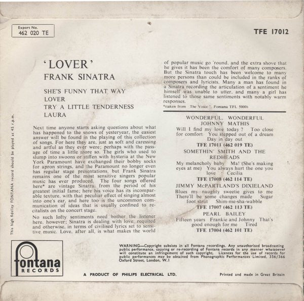 Frank Sinatra : Lover (7", EP)