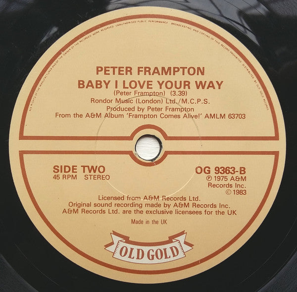 Peter Frampton : Show Me The Way / Baby I Love Your Way (7", Single)