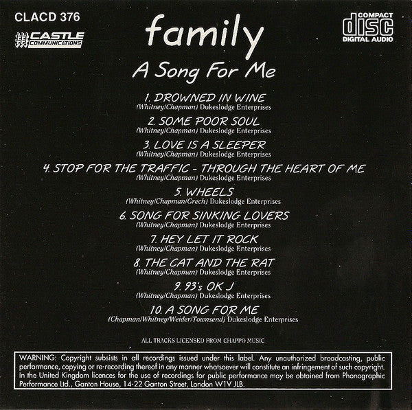 Family (6) : A Song For Me (CD, Album, RE)