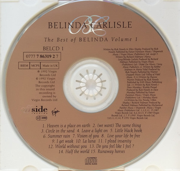 Belinda Carlisle : The Best Of Belinda Volume 1 (CD, Comp)
