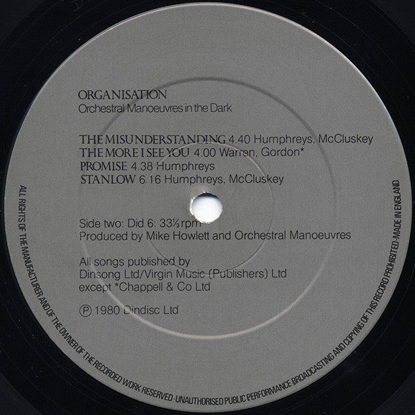 Orchestral Manoeuvres In The Dark : Organisation (LP, Album, Gre)