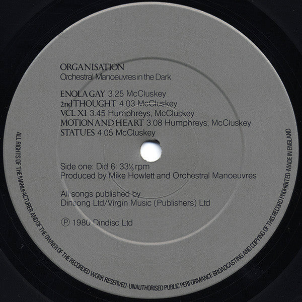 Orchestral Manoeuvres In The Dark : Organisation (LP, Album, Gre)