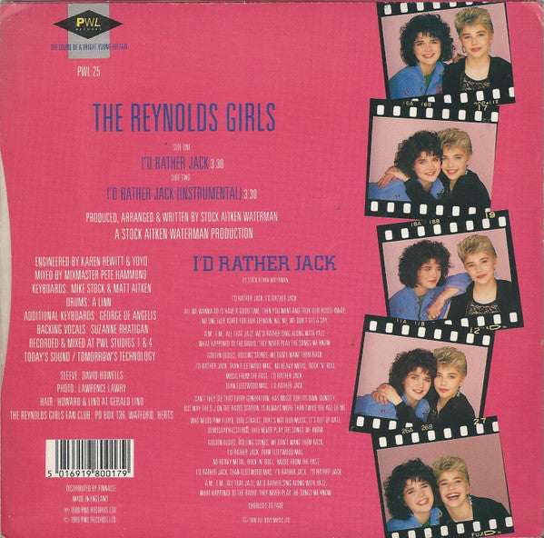 The Reynolds Girls : I'd Rather Jack (7", Single, Inj)