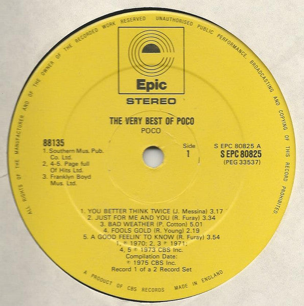 Poco (3) : The Very Best Of Poco (2xLP, Comp, Yel)