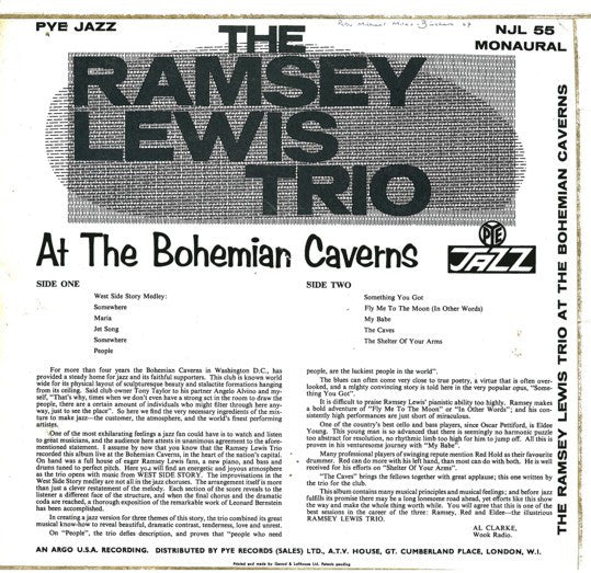 The Ramsey Lewis Trio : At The Bohemian Caverns (LP, Album, Mono)