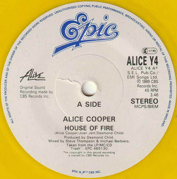 Alice Cooper (2) : House Of Fire (7", Single, Ltd, Yel)