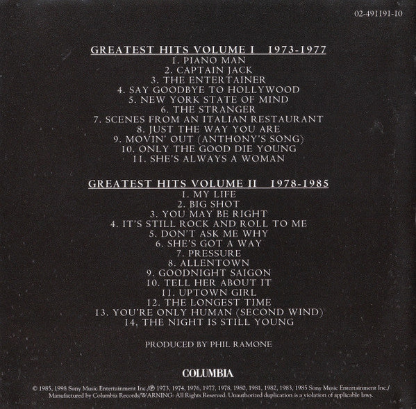 Billy Joel : Greatest Hits Volume I & Volume II (2xCD, Comp)