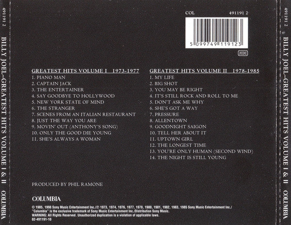 Billy Joel : Greatest Hits Volume I & Volume II (2xCD, Comp)