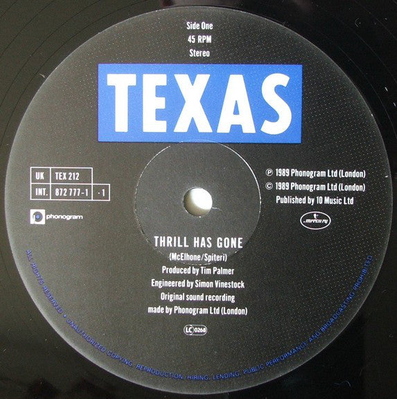 Texas : Thrill Has Gone (12", Tou)