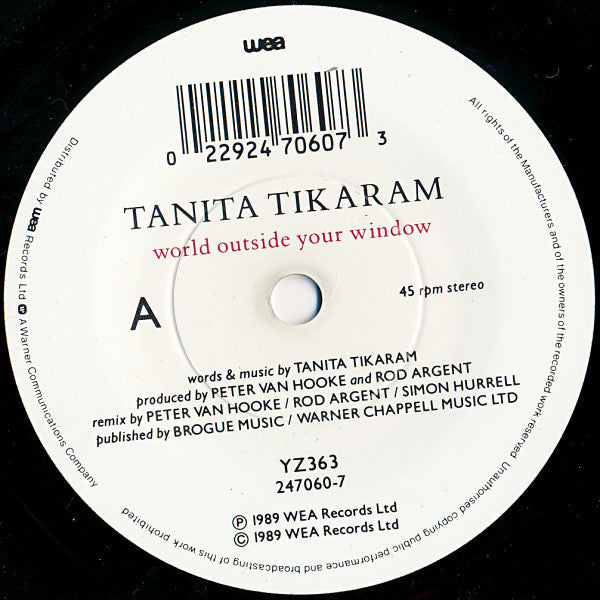 Tanita Tikaram : World Outside Your Window (7", Single)