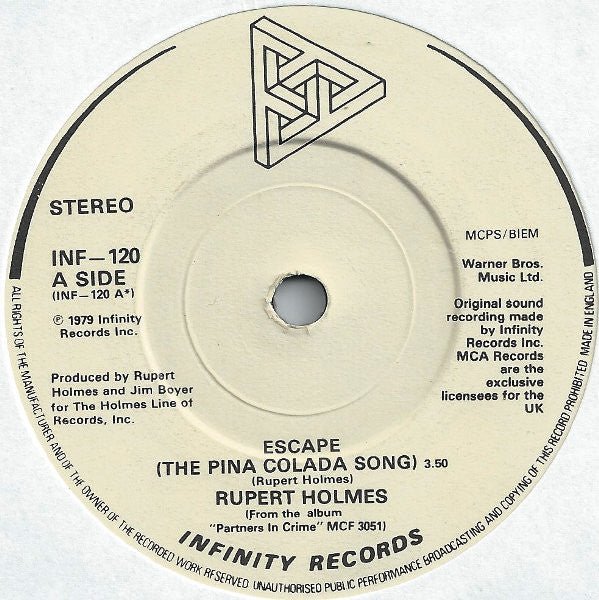 Rupert Holmes : Escape (The Pina Colada Song) (7", Single)