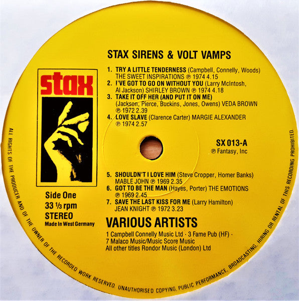 Various : Stax Sirens & Volt Vamps (LP, Album, Comp, Mono)