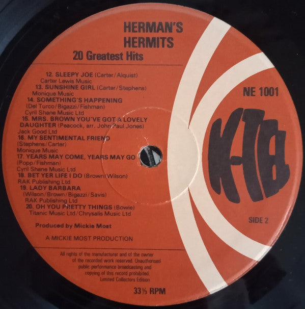 Herman's Hermits : 20 Greatest Hits (LP, Comp)
