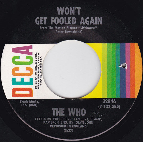 The Who : Won't Get Fooled Again / I Don't Even Know Myself (7", Single, ◆Pi)