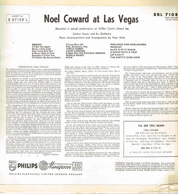 Noel Coward* : Noel Coward At Las Vegas (LP, Album)