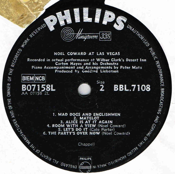 Noel Coward* : Noel Coward At Las Vegas (LP, Album)