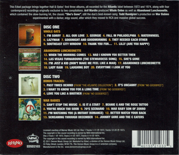 Daryl Hall & John Oates : Whole Oats + Abandoned Luncheonette + War Babies... Plus (2xCD, Comp, RM)