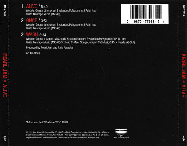 Pearl Jam : Alive (CD, Maxi, RE)